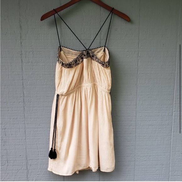 Zara Cross Back Mini Dress Embroidered Tassel Sm - Picture 2 of 5